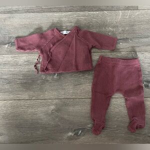 Zara waffle knit 2 piece set with kimono style top closure - size 0-1 month